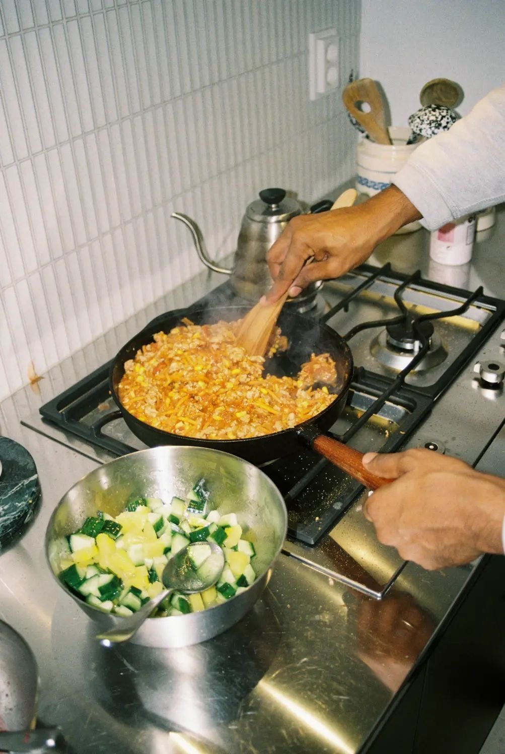 Food being prepared in a kitchen