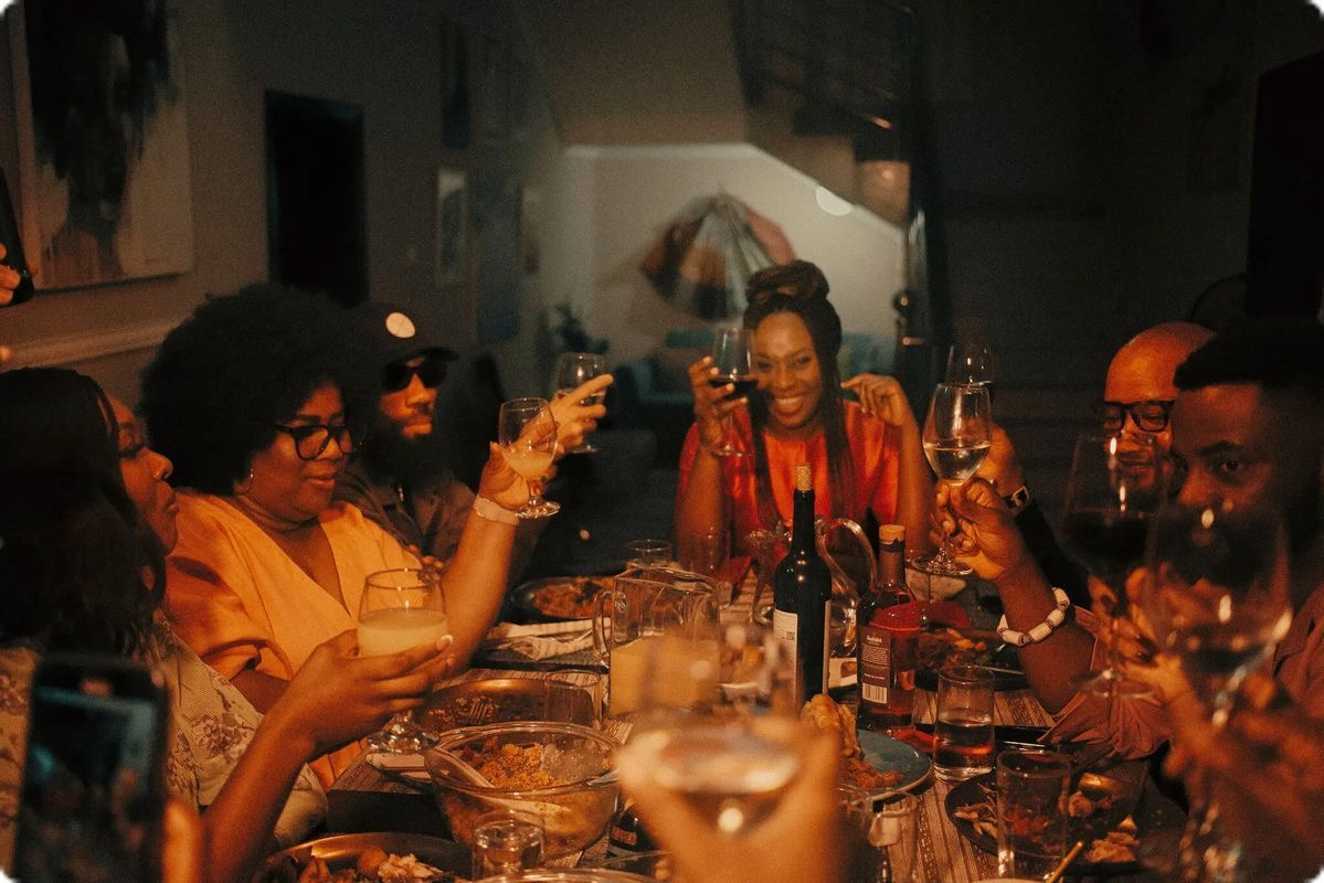Warm supper club table at night